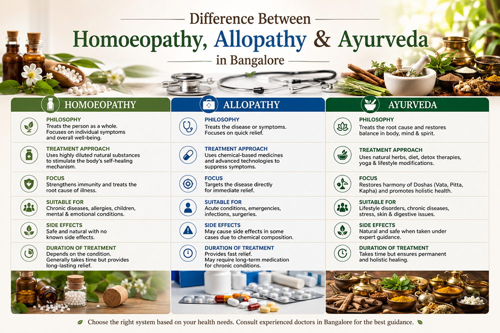 Difference Between Homoeopathy, Allopathy, and Ayurveda in Bangalore